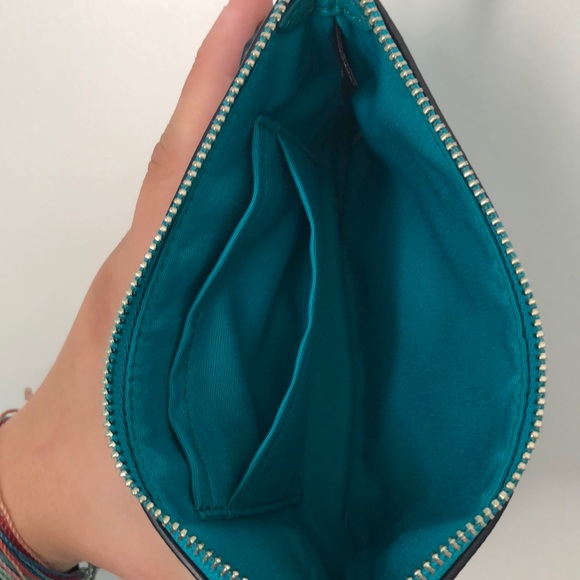 Coach Corner Zip Teal Crossgrain Leather Wristlet - Picture 2 of 2